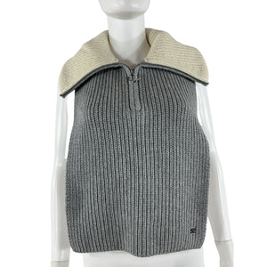 Sandro Ribbed Grey Half-Zip Scarf