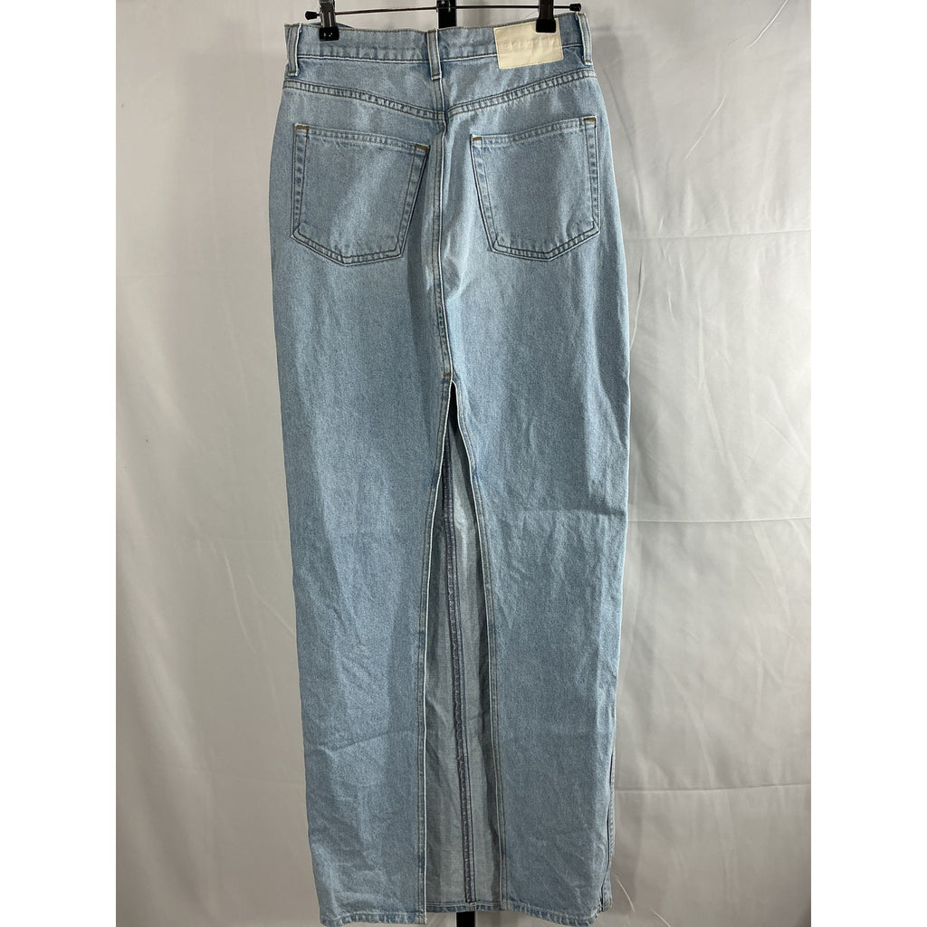 Grlfrnd 'Amara' Blue Cotton Pencil Skirt With Back Slit Size 25