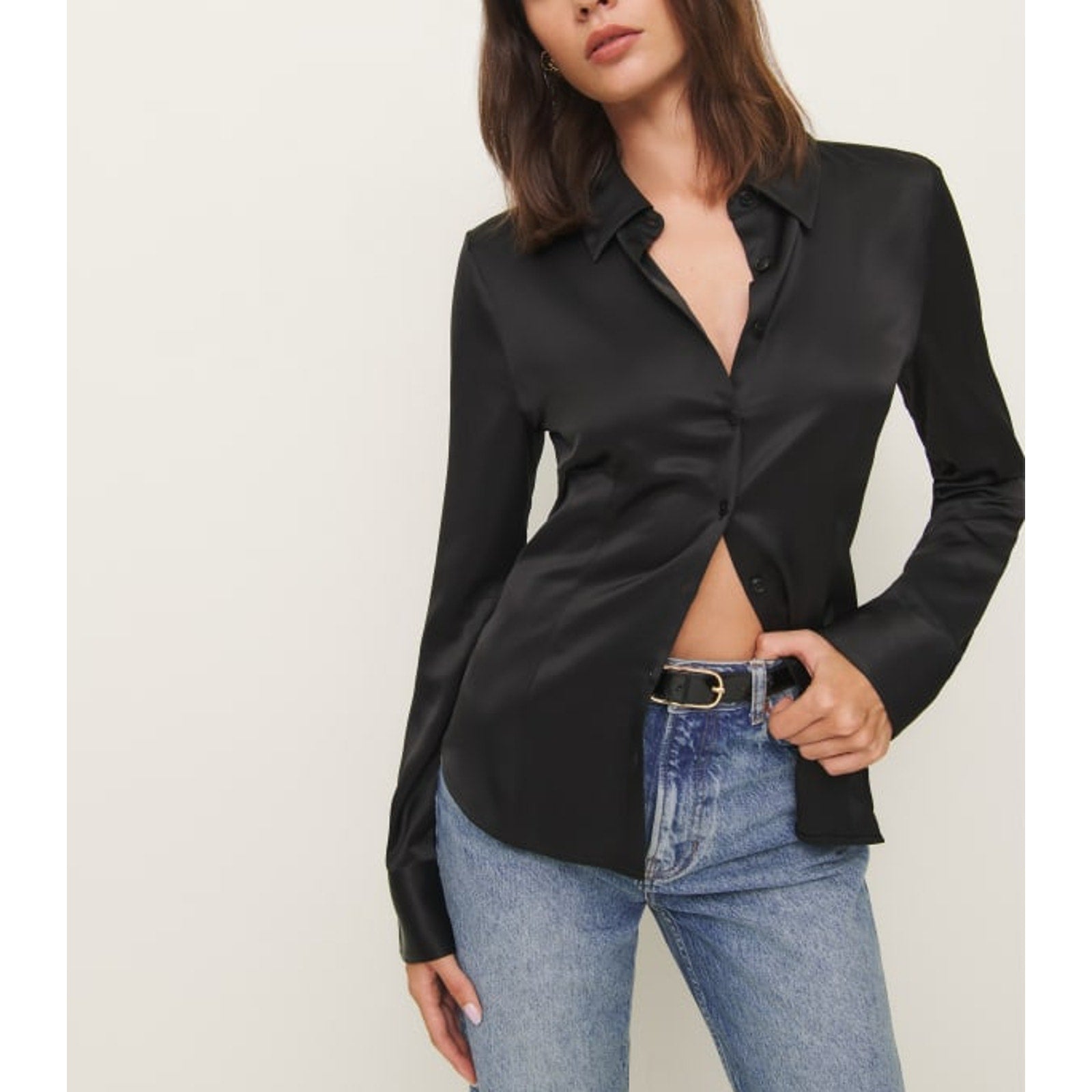 Reformation 'Jodie' Black Satin Top Size 8