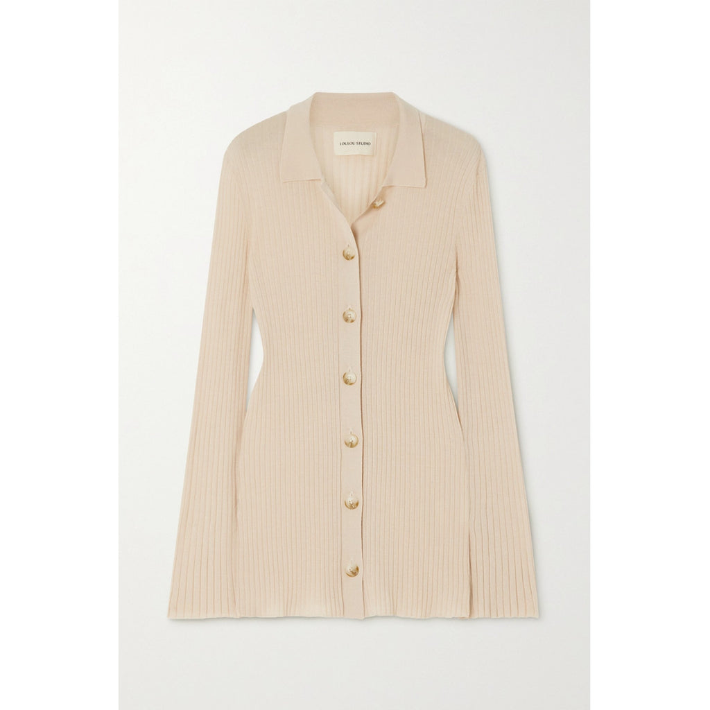 Loulou Studio 'Biola' Beige Ribbed Wool And Cashmere Blend Top Size XS