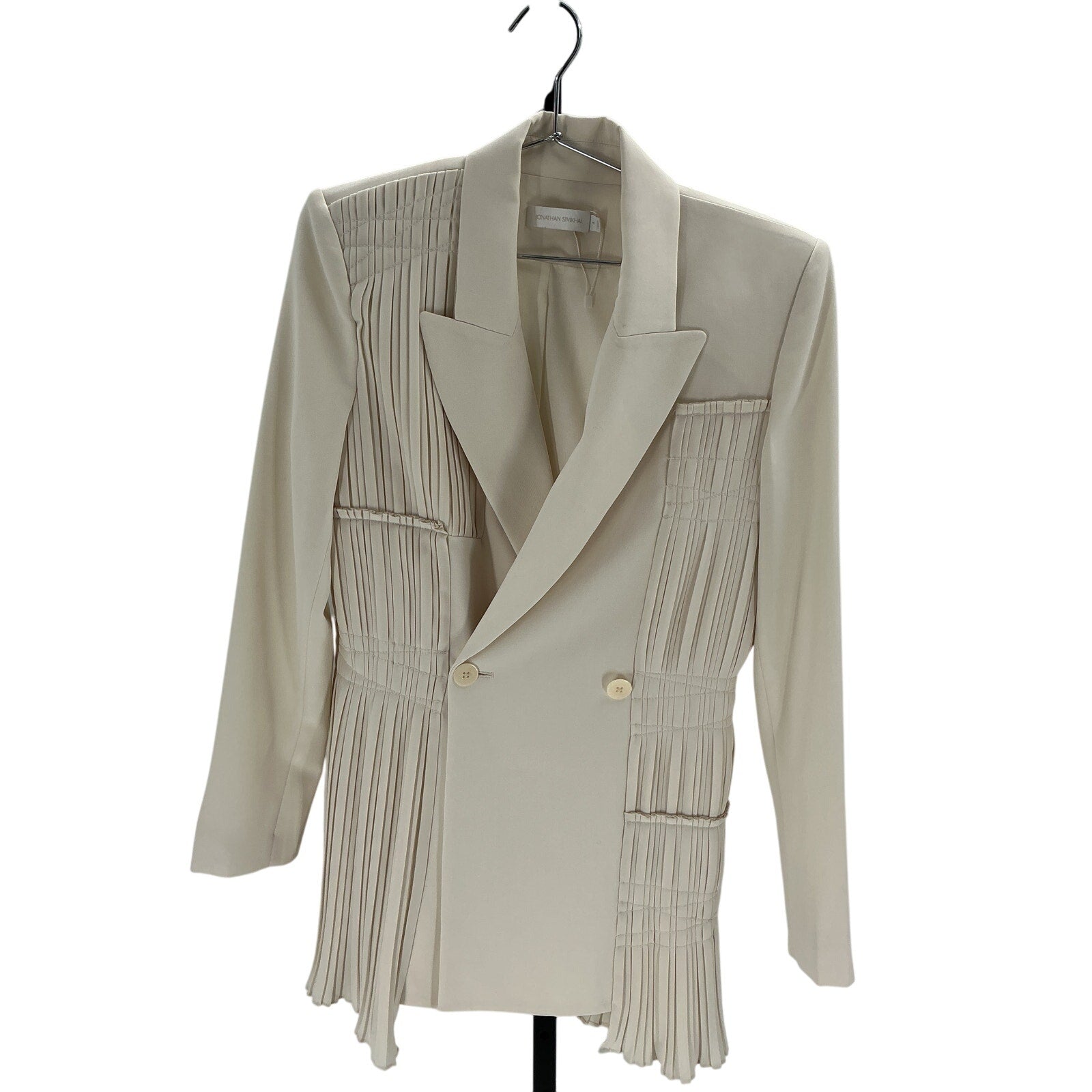 Jonathan Simkhai 'Lizzie Sartorial' Beige Polyester Pleated Crepe Blazer Size 4