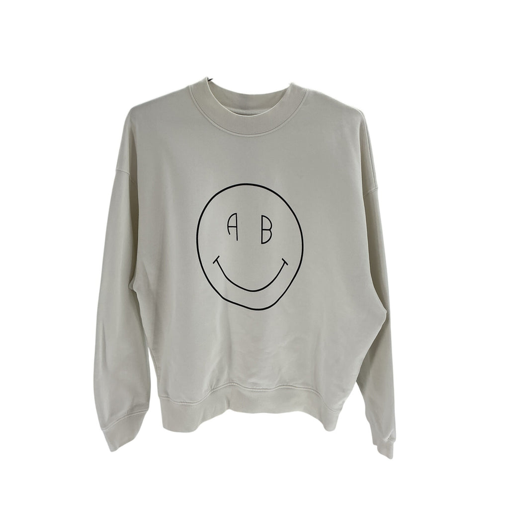 Anine Bing 'Jaci' White Cotton Smiley Sweatshirt Size S