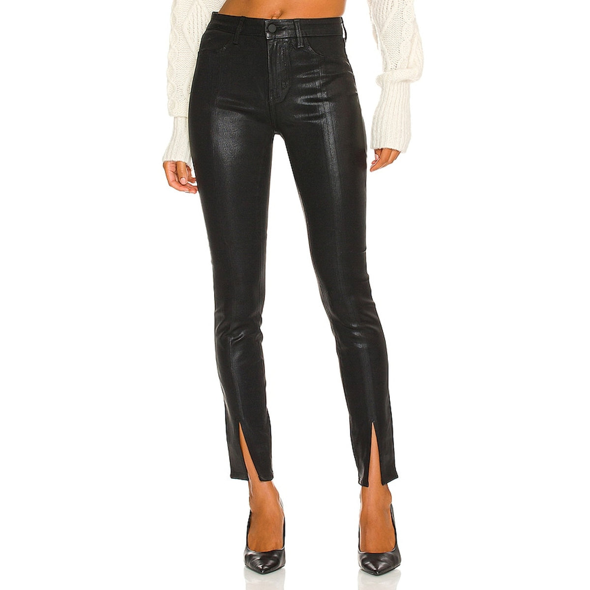 L'agence Coated Black Jyothi High Rise Split Ankle Denim Jeans Size 25