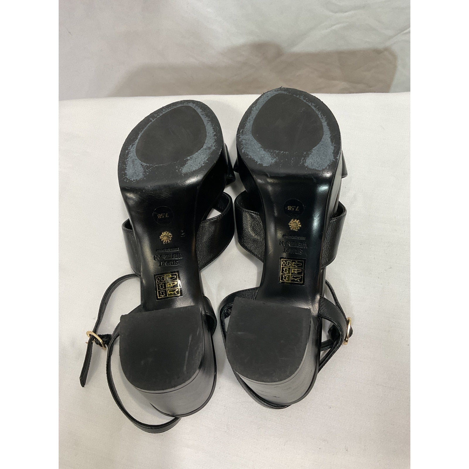 Stuart Weitzman 'Carmen' Black Midi Platform Open Toe Leather Sandal Size 7.5