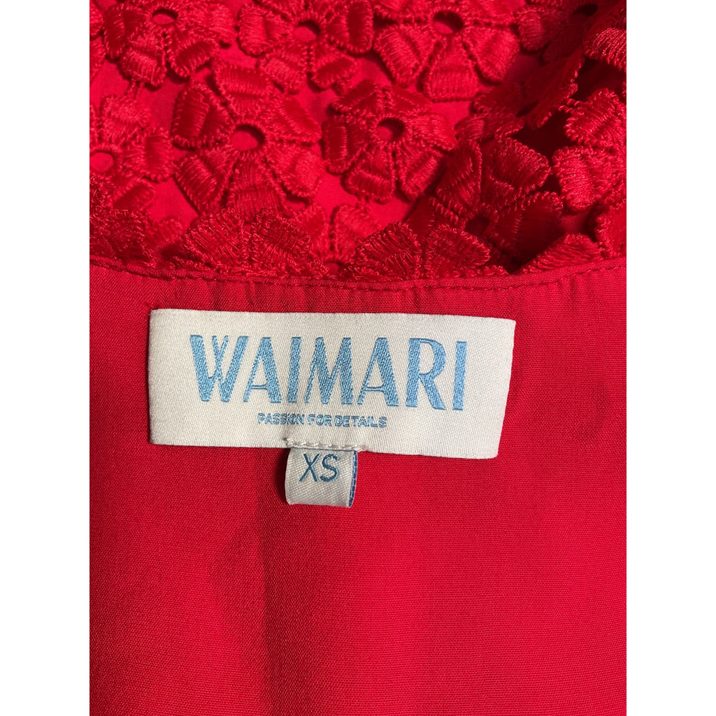 Waimari 'Christie' Red Cotton Floral Eyelet Lace Cropped Vest Size XS