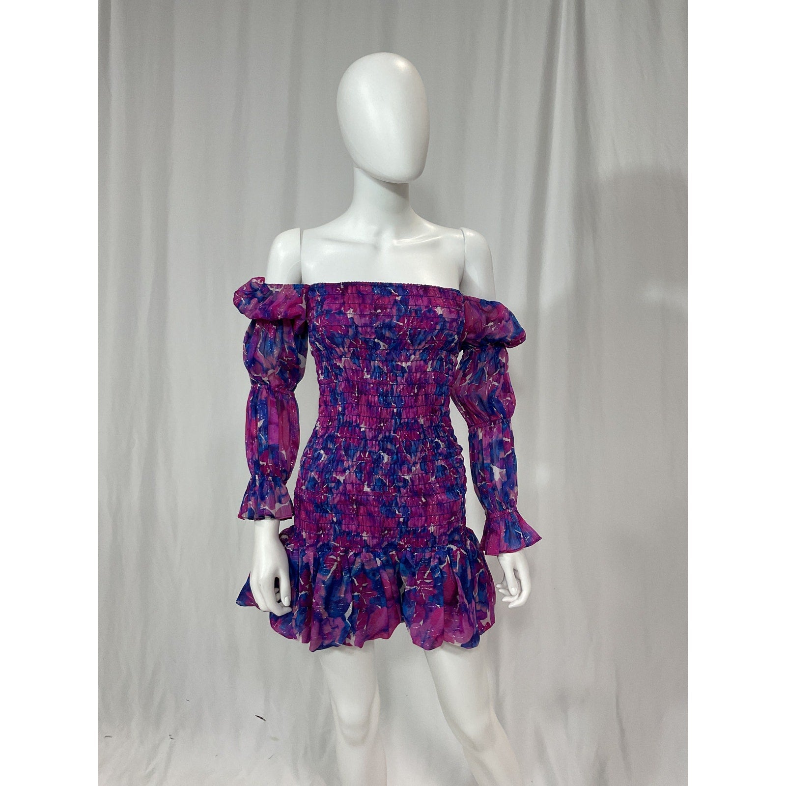 Misa Los Angeles 'Noura' Purple Voile Off Shoulder Mini Dress Size XS