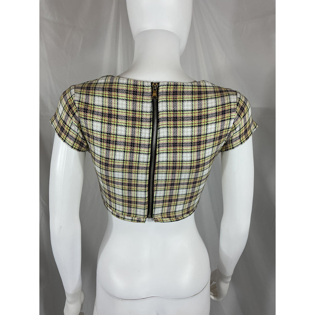 Danielle Guizio Yellow Cotton Plaid Corset Size XS