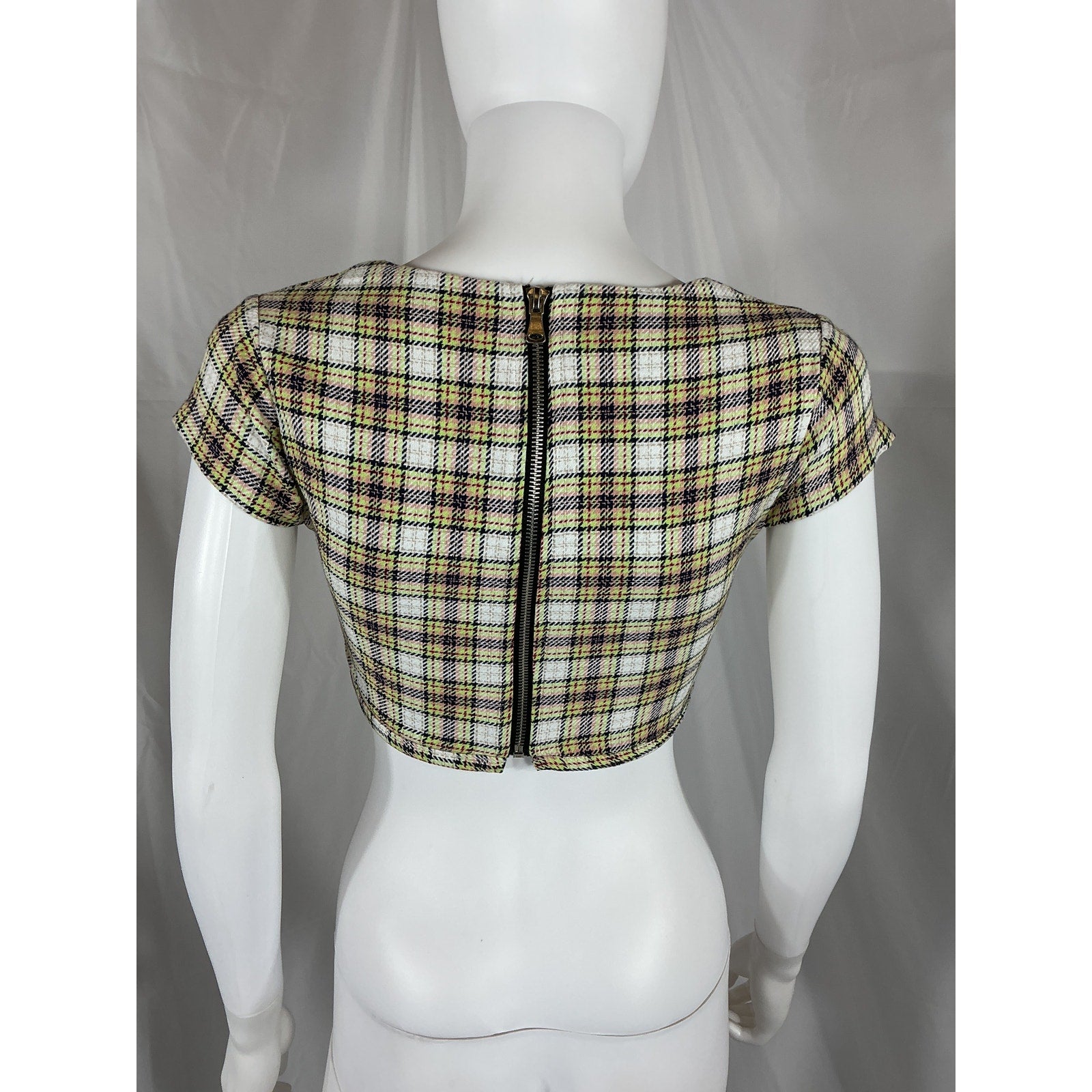 Danielle Guizio Yellow Cotton Plaid Corset Size XS