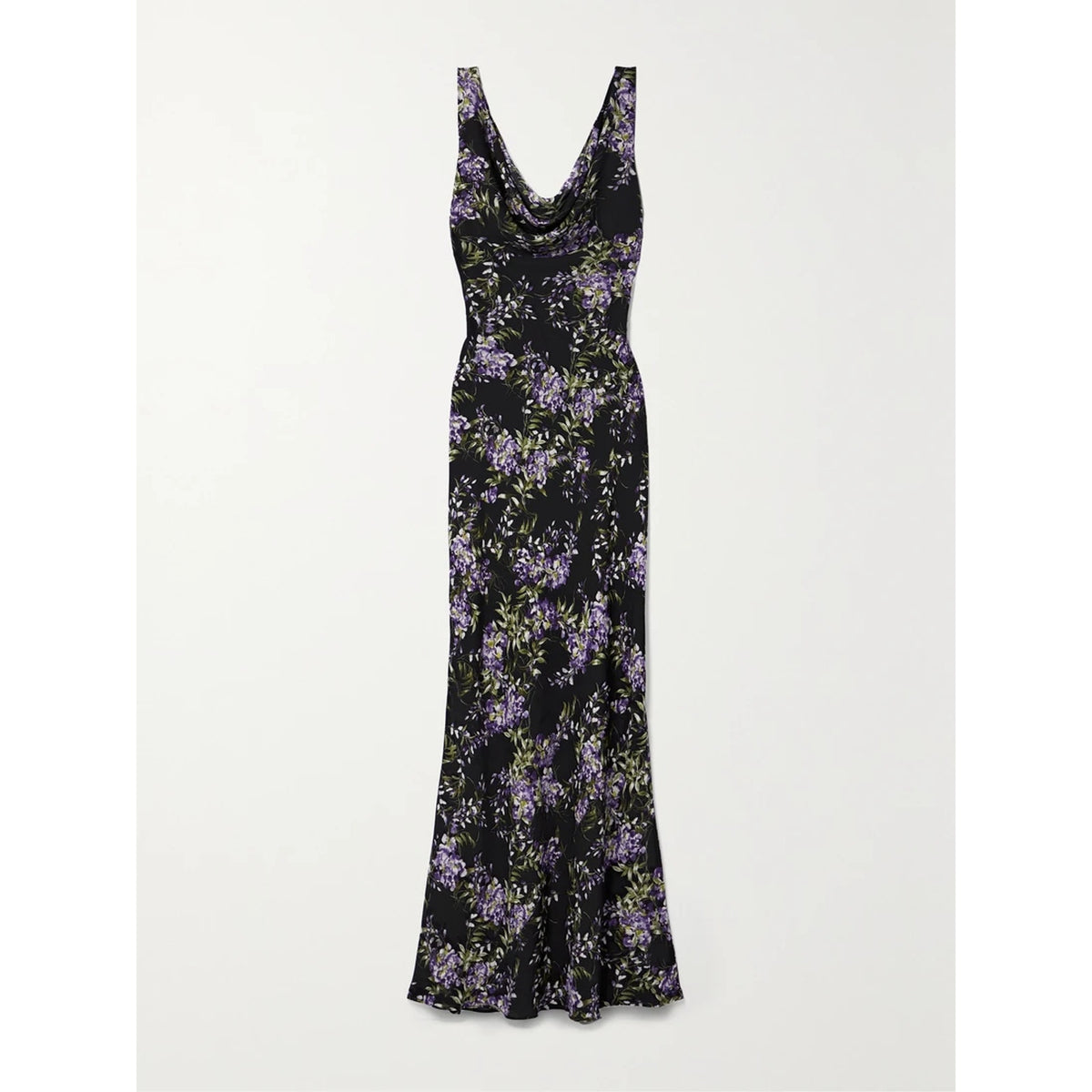 Norma Kamali Draped Floral-Print Black Polyester Georgette Gown Size XS