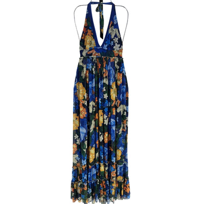 Agua Bendita Floral Blue Multi Ashley Maxi Dress Size M