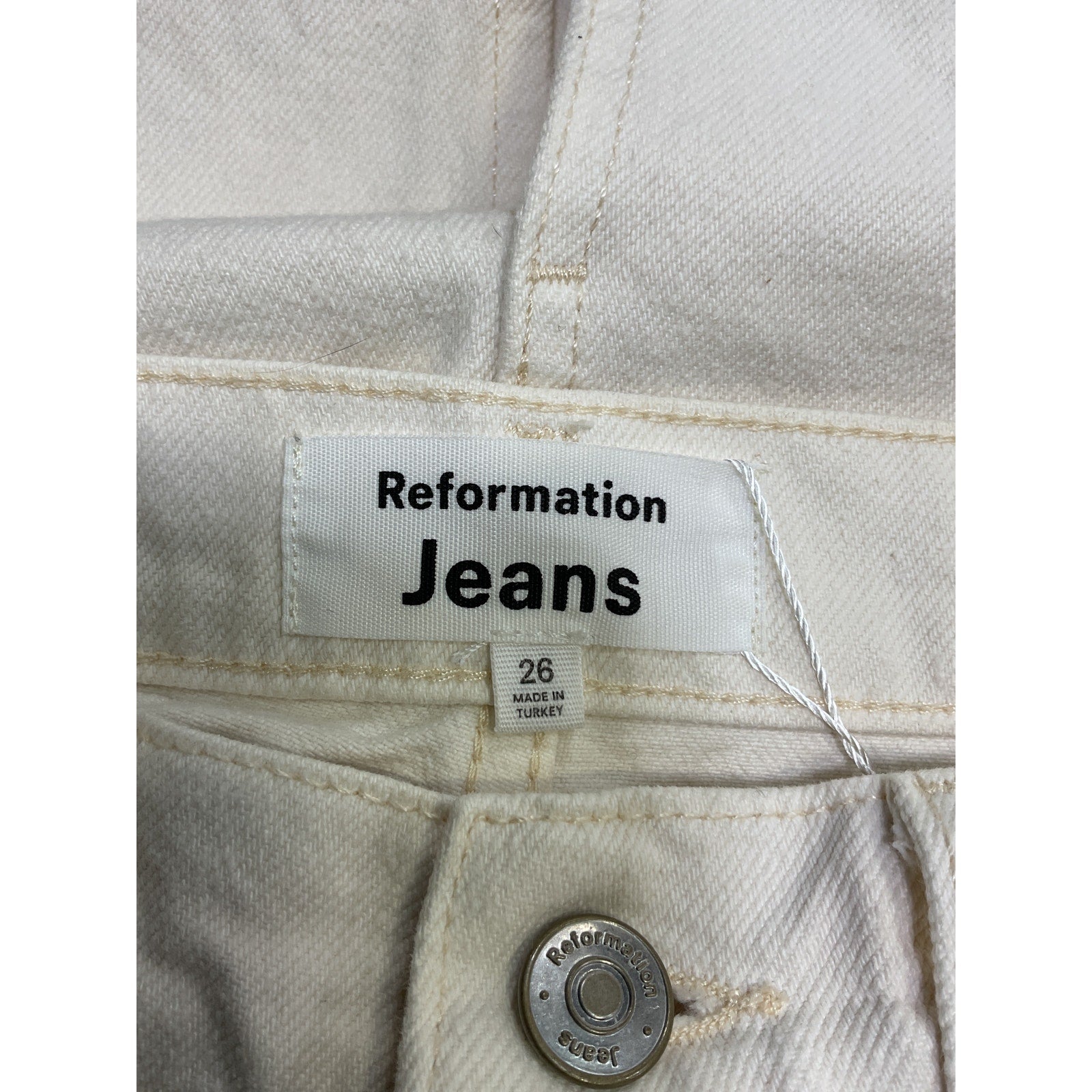 Reformation 'Jayde' Cream Cotton  High Rise Denim Midi Skirt Size 26
