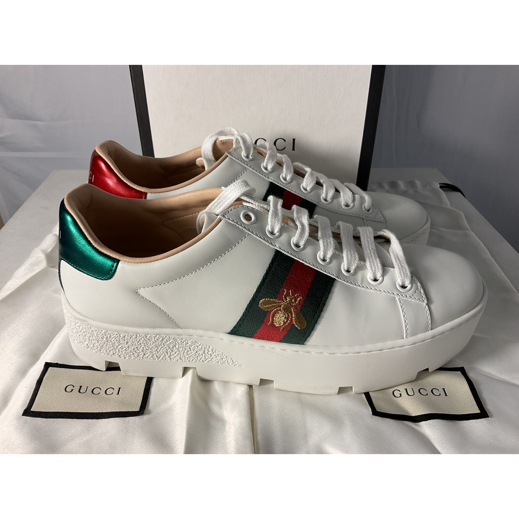 Gucci New Ace White Leather Platform Sneakers Size 39 EU / US 9
