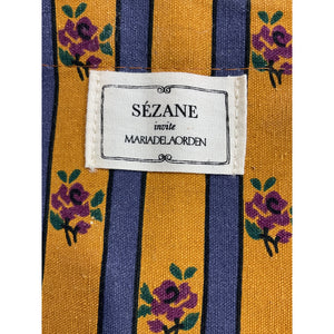 Sézane Printed Yellow Floral Stripe Tote Bag