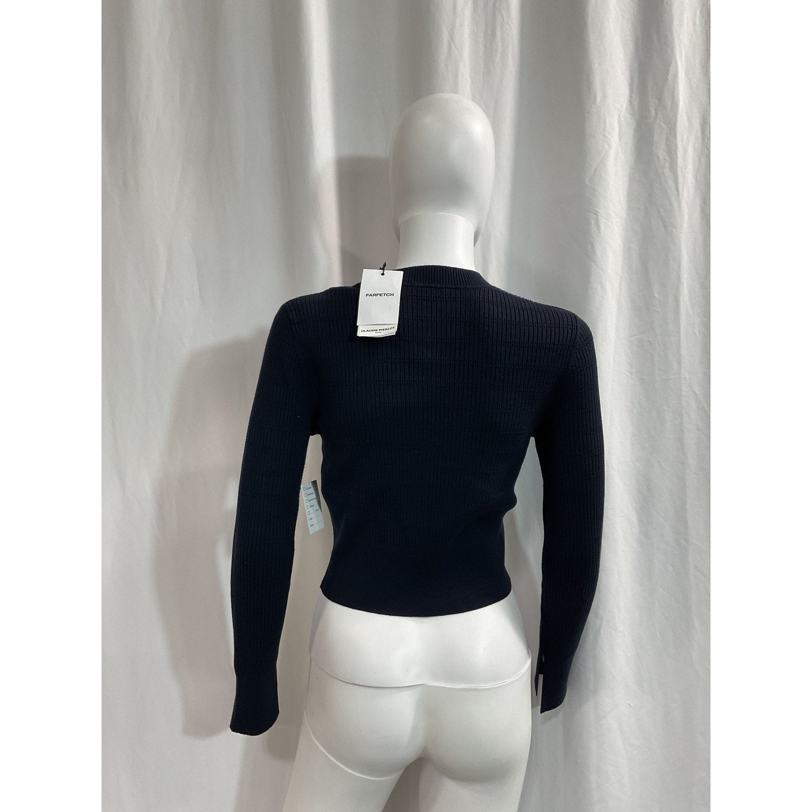Claudie Pierlot Navy Fine-Knit Gold Bow Detail Long Sleeve Sweater Size M