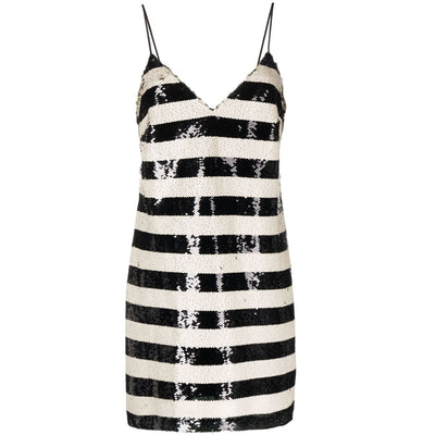 L'Agence Striped Sequin Black Ivory Elora Mini Size 2 Dress