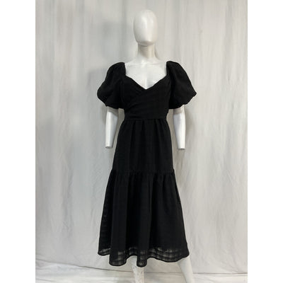Astr The Label 'Sonnet' Black Puff Sleeve Midi Dress Size M