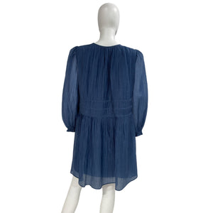 Maje Tie-Detail Navy Plisse-Organza Dress Size Fr 42/US 10-12