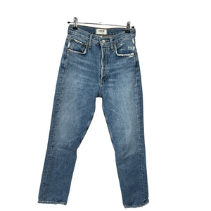 Agolde Distressed Blue Riley High Rise Straight Crop Denim Jeans Size 24