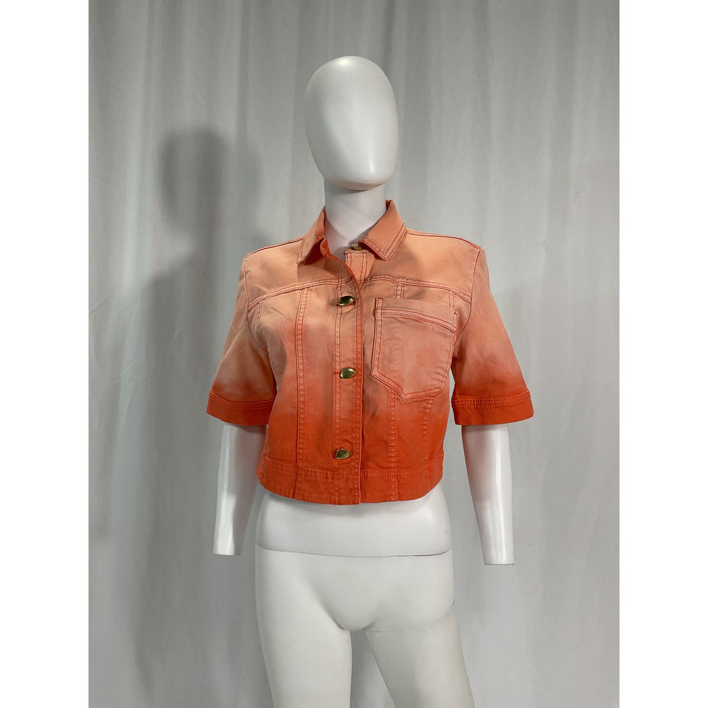 Aje 'Ember' Orange Denim Crop Short Sleeev Shirt Size 8
