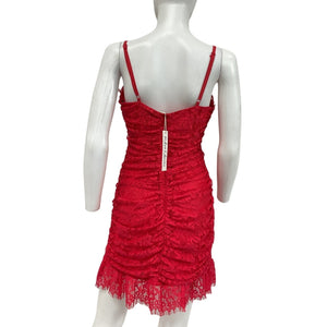 For Love & Lemons Ruched Red Della Mini Dress Size L NWT
