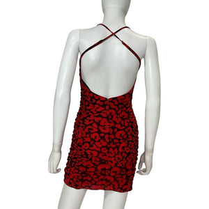 Michael Costello Ruched Red And Black Leopard Afton Mini Dress Size S