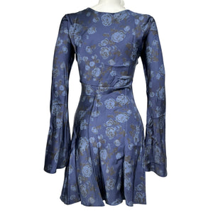 Ganni Satin Blue Rose Dress Size 34 EU / US 2