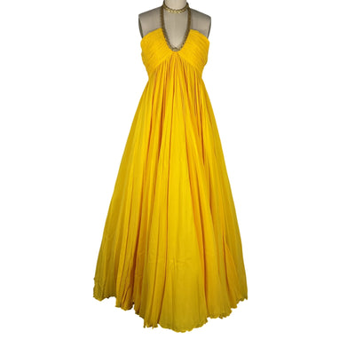 Giambattista Valli Flowing Yellow Halterneck Silk Gown Size 38