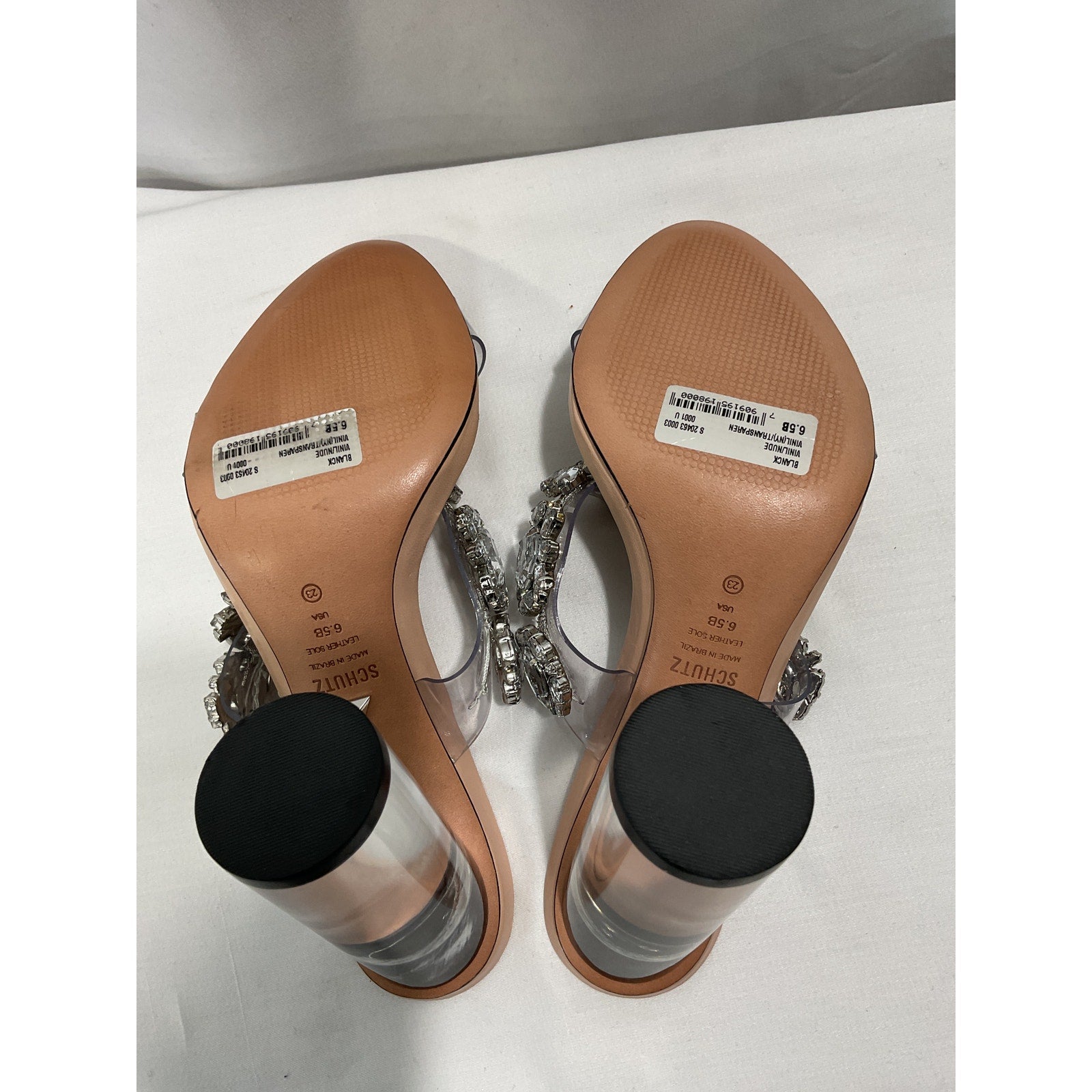 Schutz 'Blanck' Tan Clear Crystal Embellished Slide Sandal Size 6.5