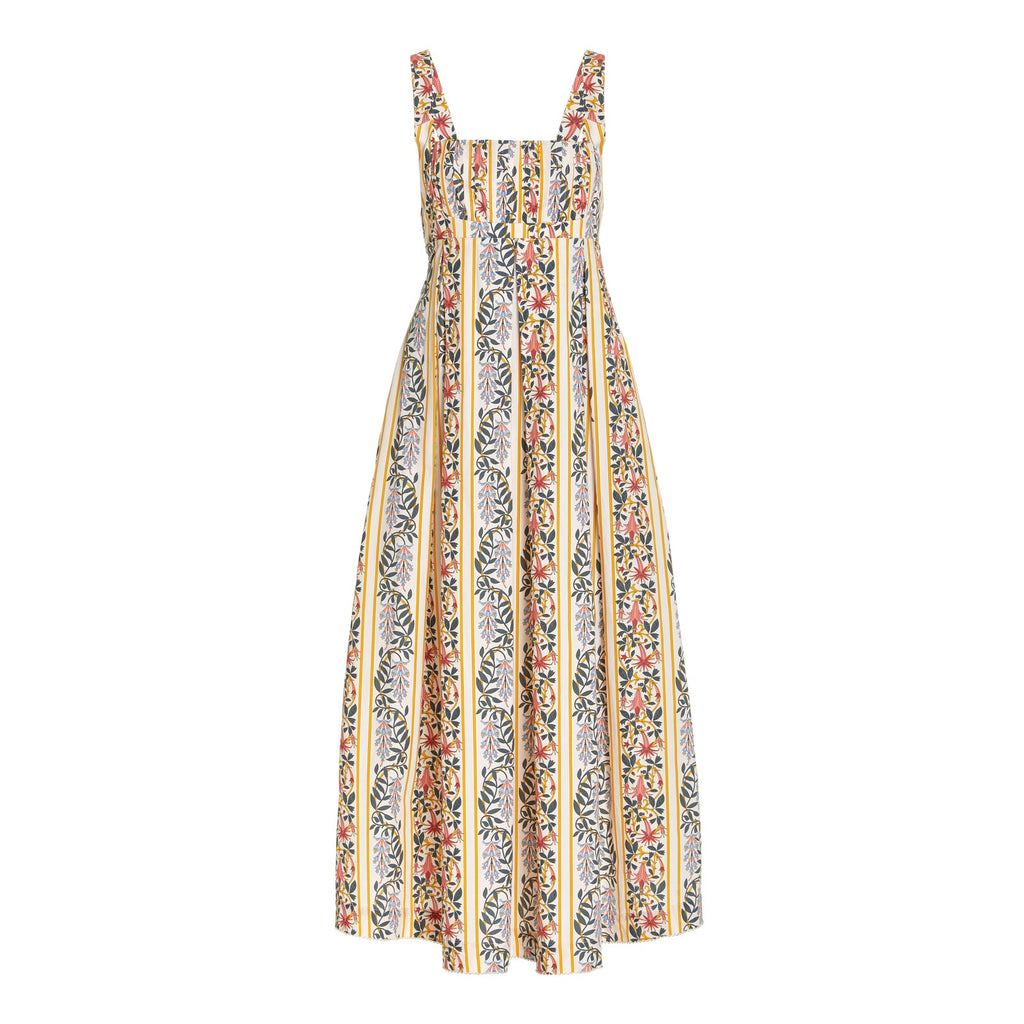 Agua Bendita 'Hortensia' Yellow Cotton Pleated Floral Maxi Dress Size S
