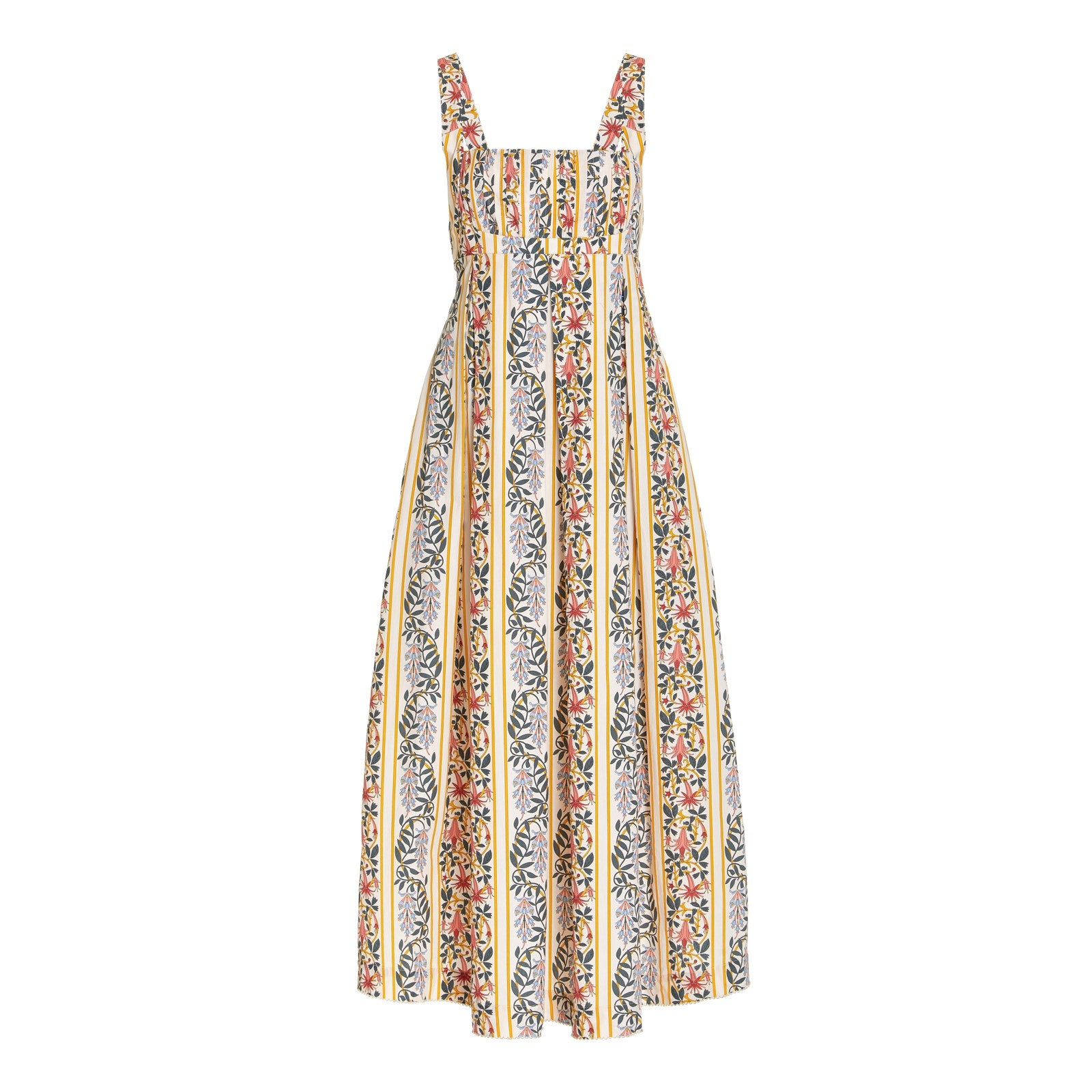 Agua Bendita 'Hortensia' Yellow Cotton Pleated Floral Maxi Dress Size S