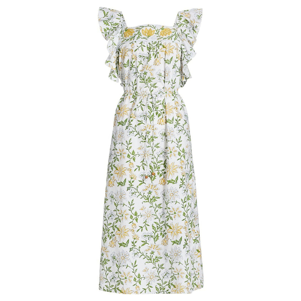 Hannah Artwear Annabella White Cotton Belted Floral Midi-Dress Size S