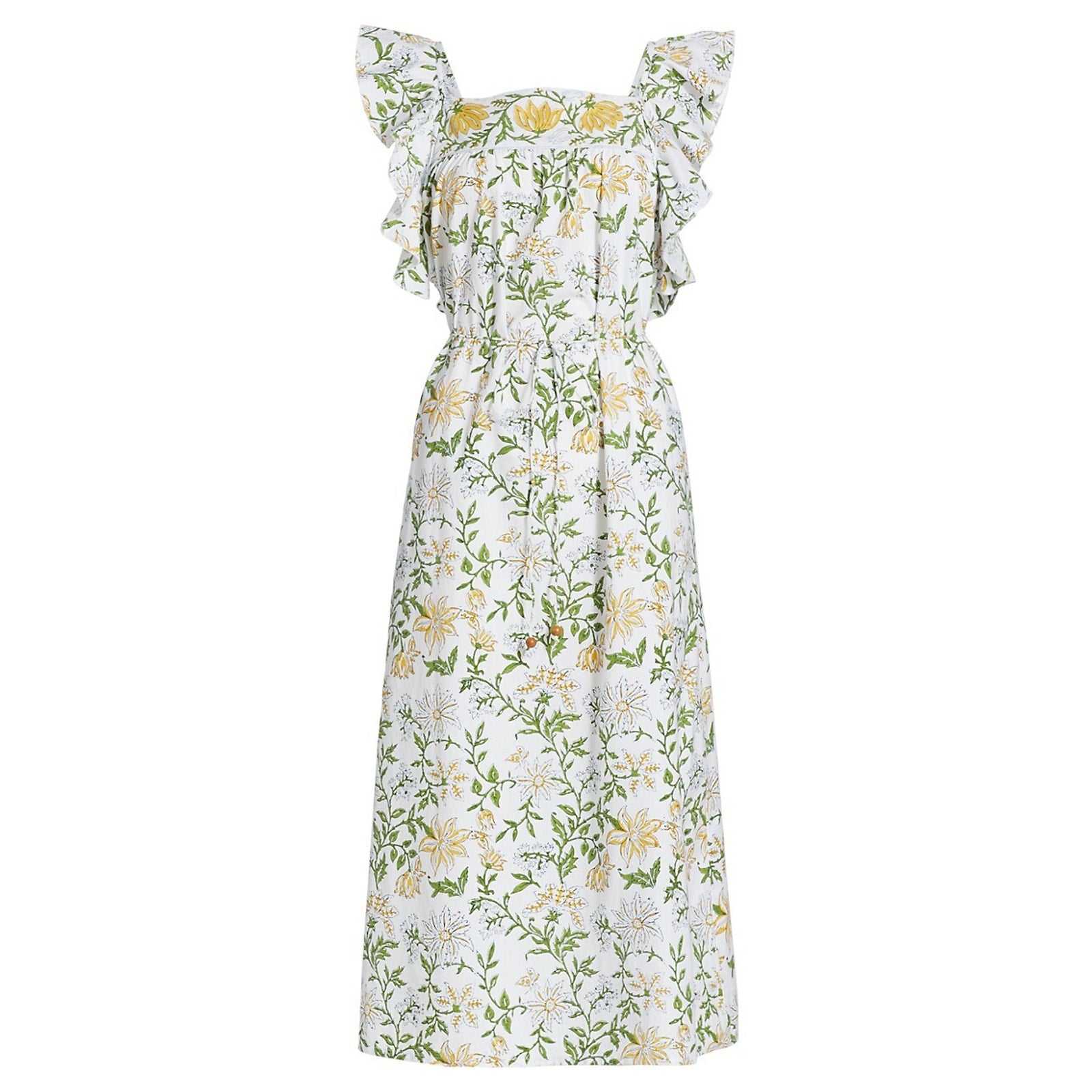 Hannah Artwear Annabella White Cotton Belted Floral Midi-Dress Size S