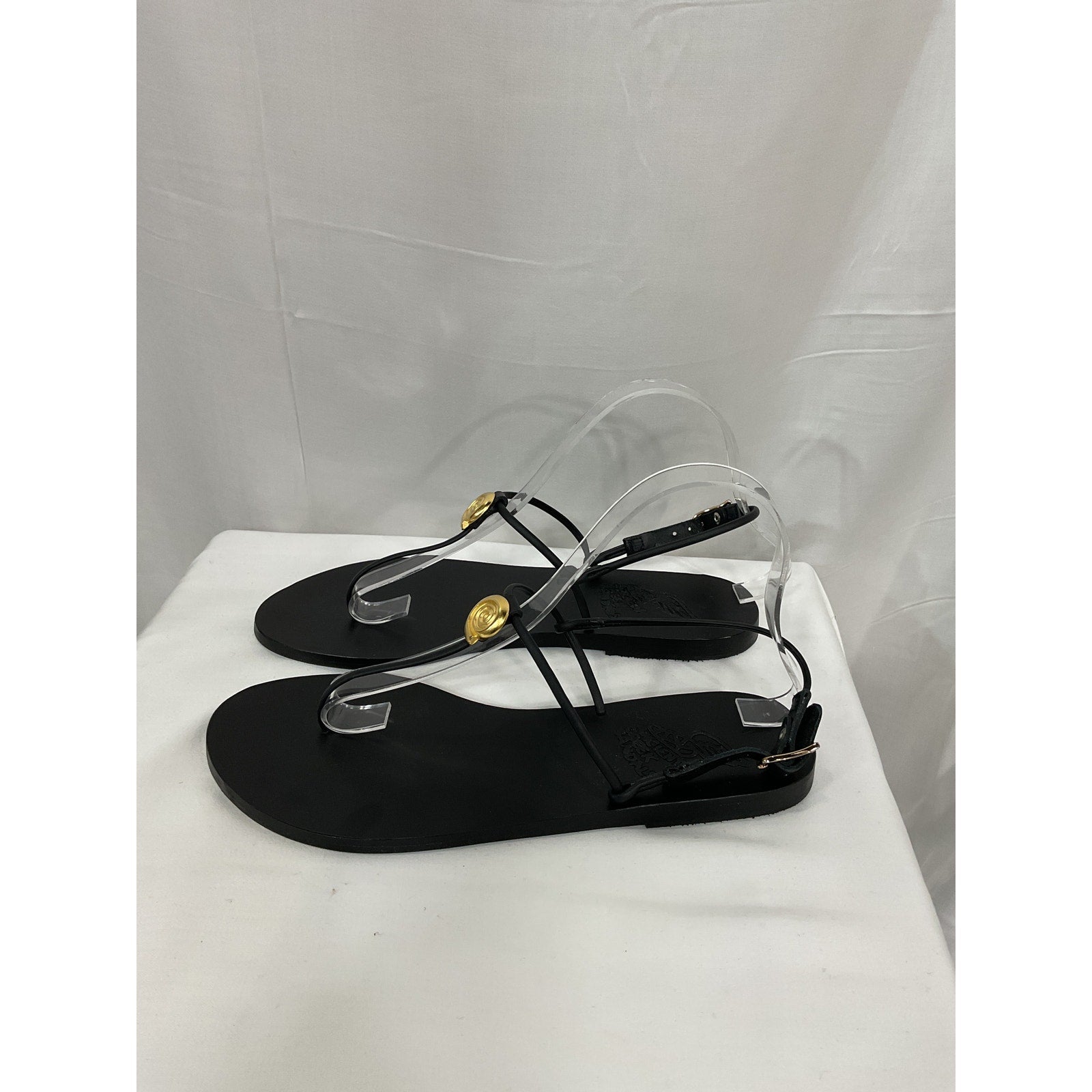 Ancient Greek 'Dimitra' Black Embellished Leather Sandals Size 10 - NWT