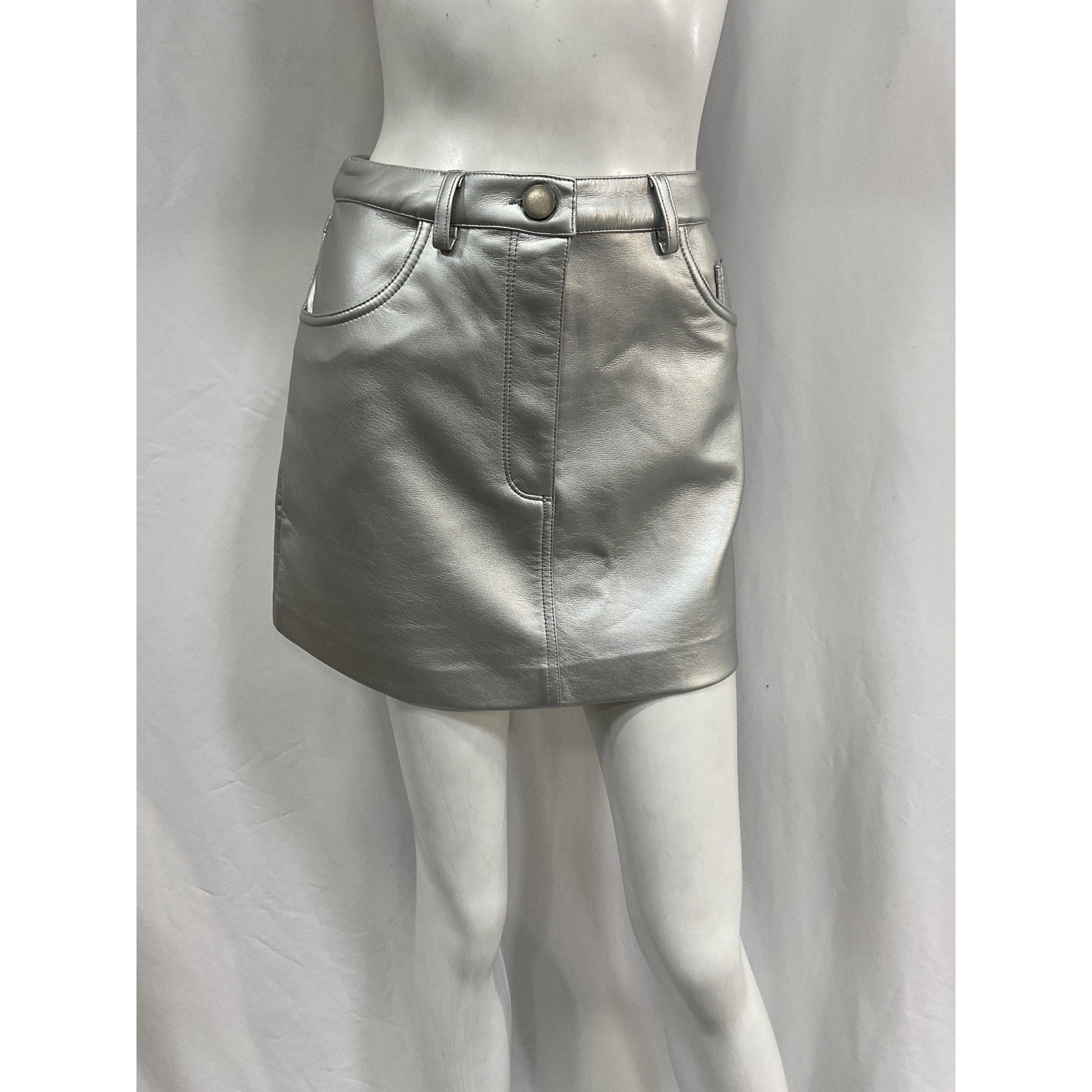 Apparis 'Gretchen' Silver Polyurethane Metallic Skirt Size M