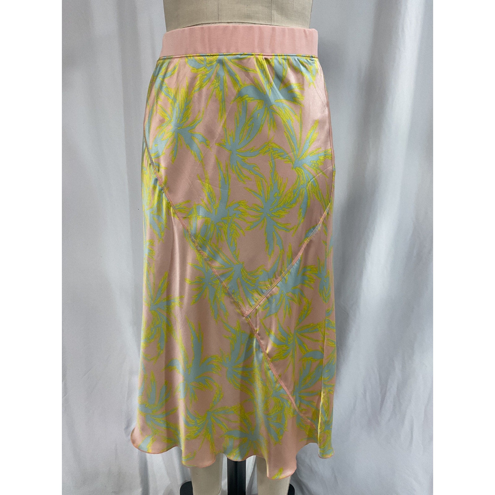 Atm Anthony Thomas Melillo 'Palm' Green Print Silk Charmeuse Slip Skirt Size M