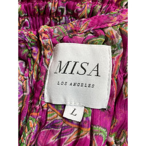 Misa Los Angeles Ruffled Fuschia Paisley Siobahn Mini Dress Size L
