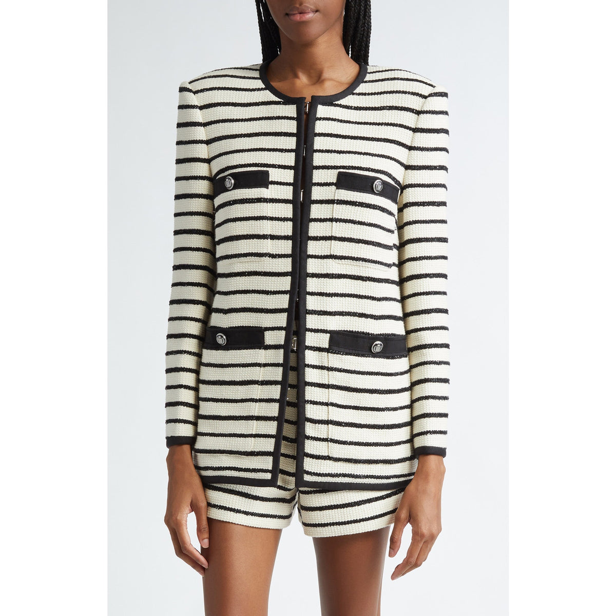 Veronica Beard 'Foster' White Cotton Cotton Blend Tweed Dickey Jacket Size 2