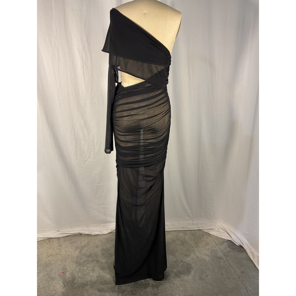 Atlein Draped Black Polyamide Mini Gown Size 36