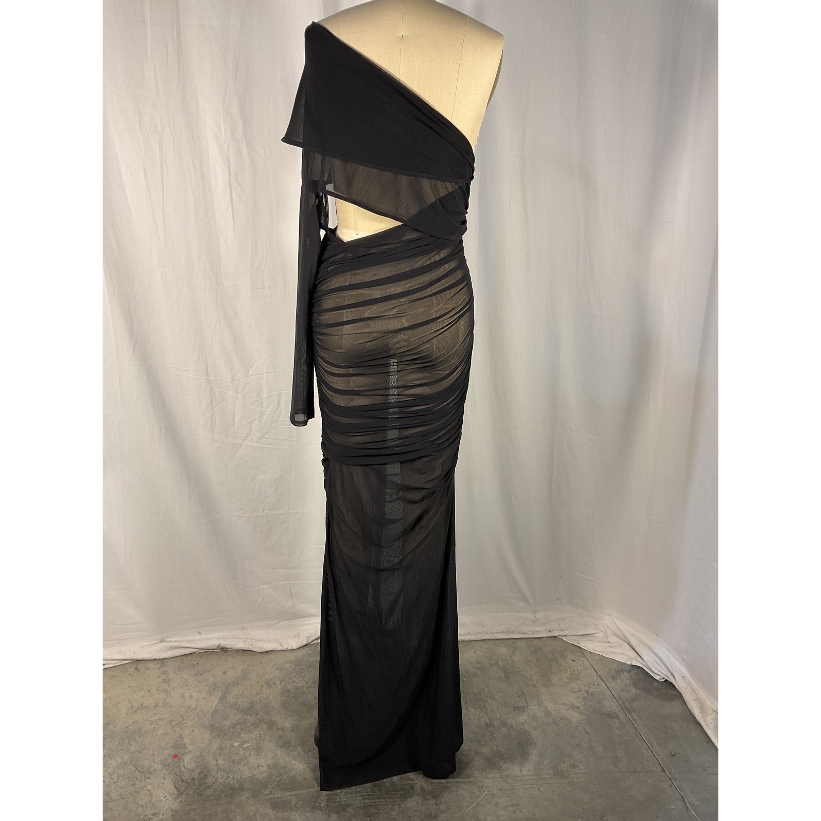 Atlein Draped Black Polyamide Mini Gown Size 36