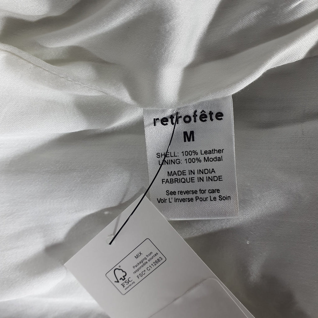 Retrofete Leather 'Ada' White Puff Cropped Sleeve Cinched Back Jacket Size M