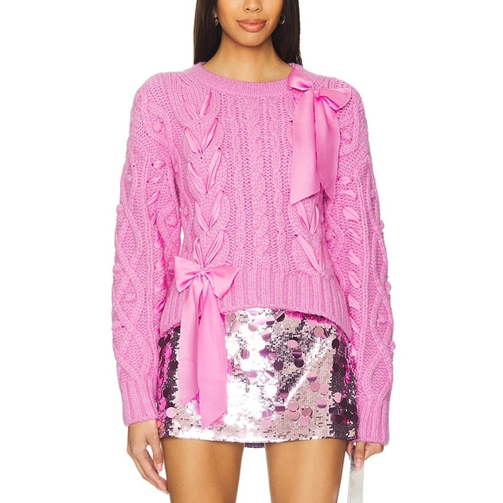 Loveshackfancy 'Parson' Pink Bow Ribbon Detail Pullover Size S