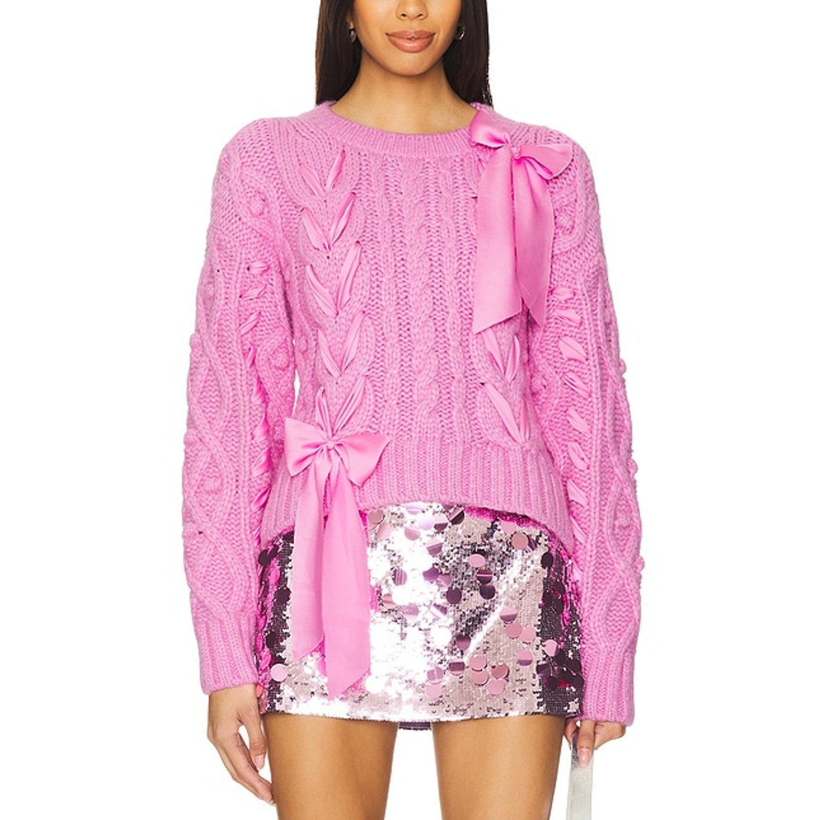 Loveshackfancy 'Parson' Pink Bow Ribbon Detail Pullover Size S