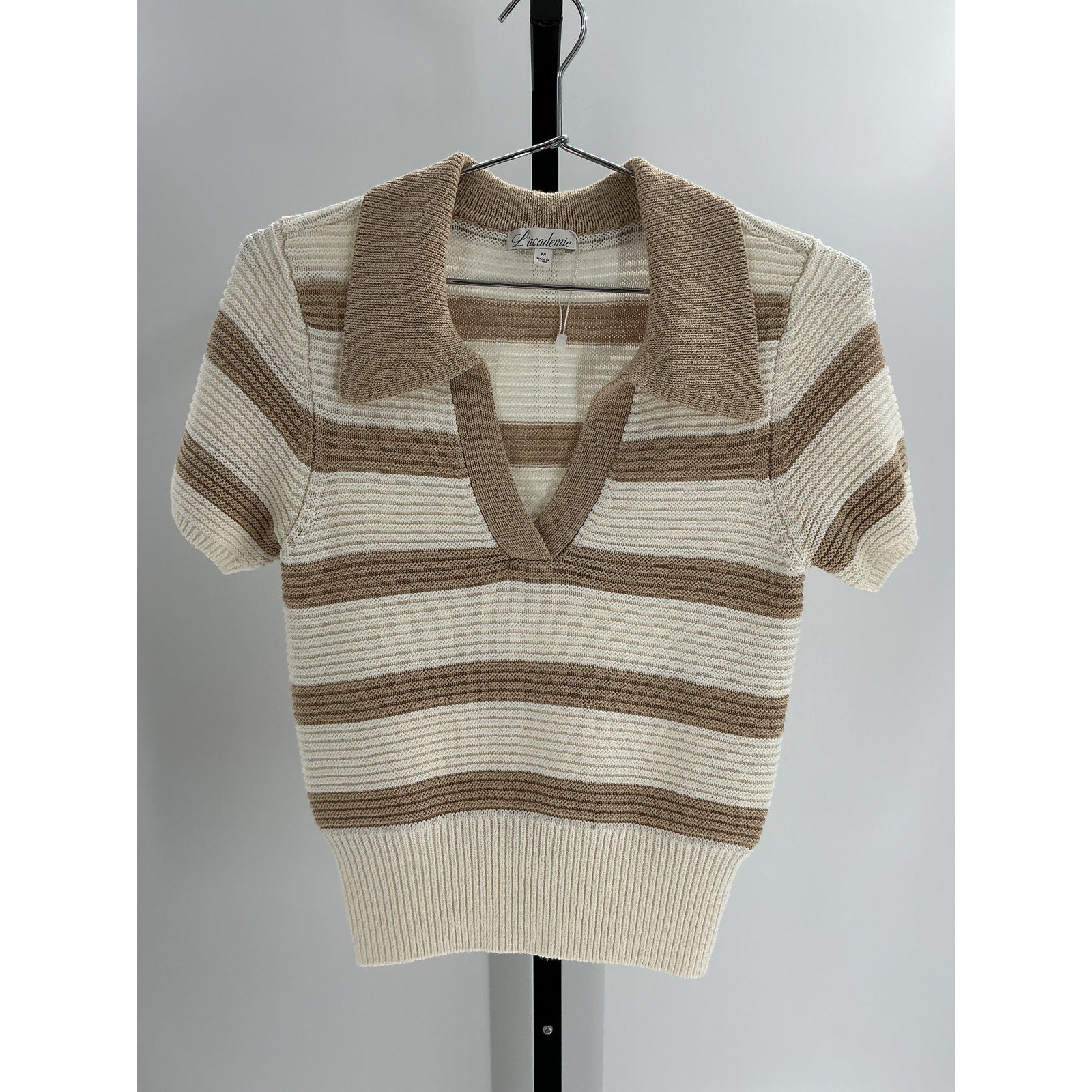 L'Academie By 'Marianna Drea' White Viscose Striped Knit Top Size M