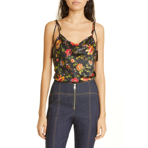 Cinq à Sept 'Marta' Floral Black Satin Camisole Size S