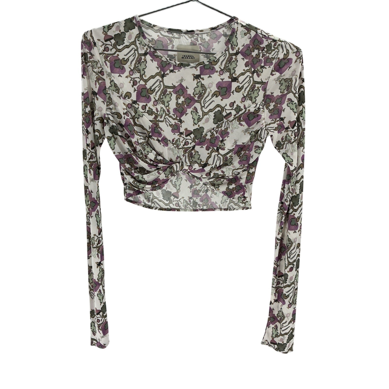 Isabel Marant 'Jinea' Purple Viscose Cropped Twisted Printed Jersey Top Size 2