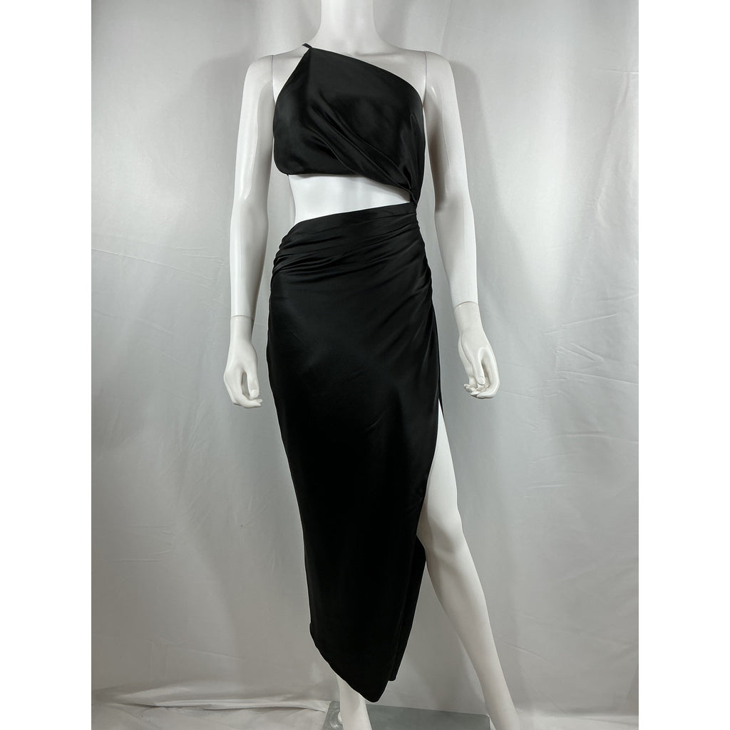 The Sei One Shoulder Black Silk Cut Out Dress Size 2