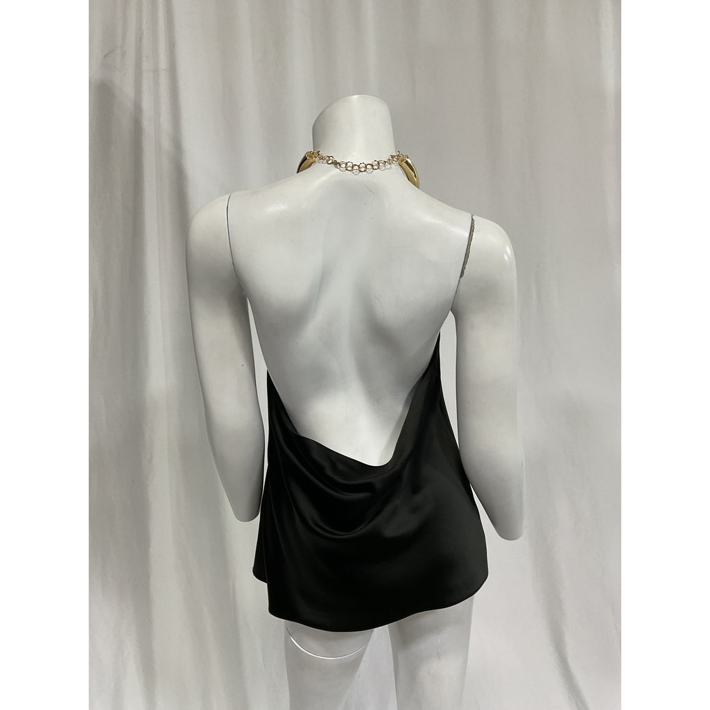 Nicholas 'Oxana' Black Satin Open Back Draped Necklace Top Size 8