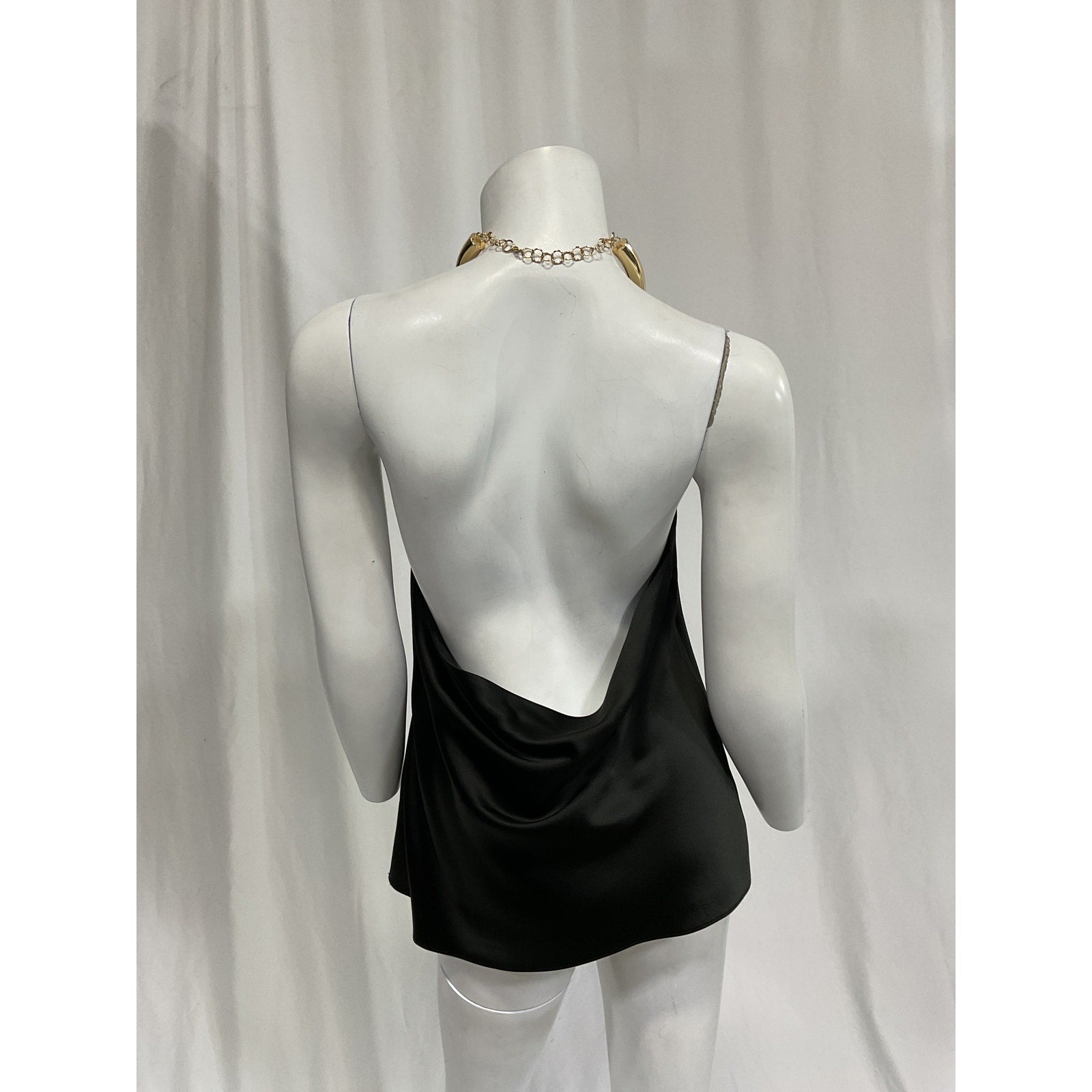 Nicholas 'Oxana' Black Satin Open Back Draped Necklace Top Size 8