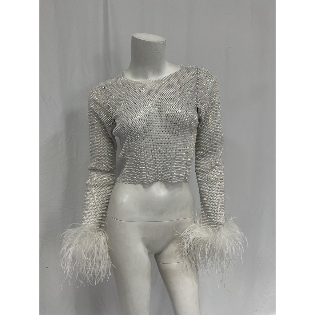 Santa Brands Feathers White Polyester Top Size XS / S