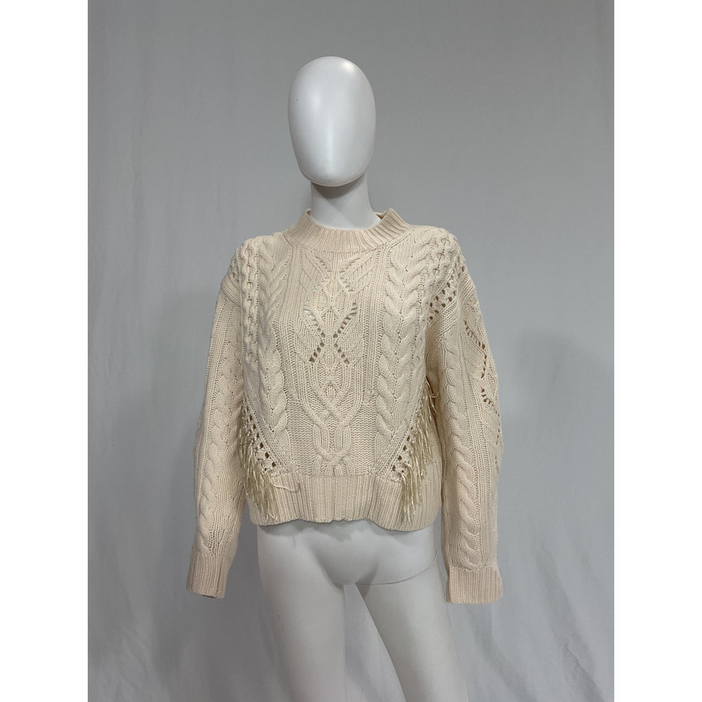 Vince 'Fringe' White Cable Sweater Size L